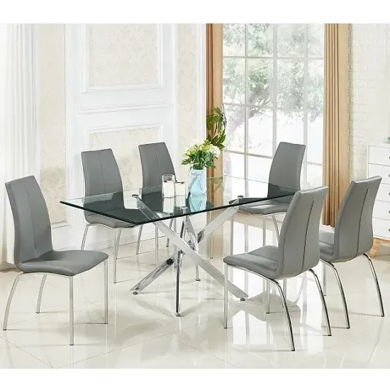 Daytona Large Rectangular Dining Set with 6 Chairs - Clear, Glass