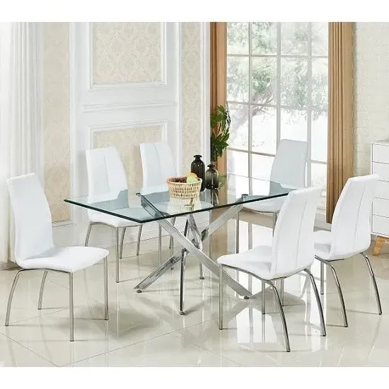 Daytona Large Rectangular Dining Set with 6 Chairs - Clear, Glass