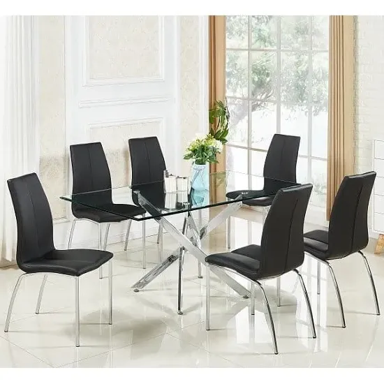 Daytona Large Rectangular Dining Set with 6 Chairs - Clear, Glass image