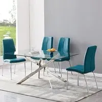 Daytona Rectangular Glass Dining Table with 4 Opal Chairs - Teal