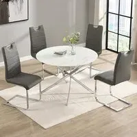 Daytona Round Dining Set with 4 Petra Chairs - Grey, Glass