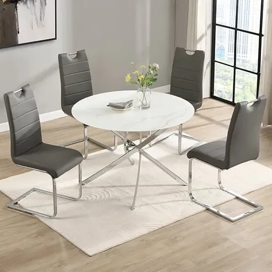 Daytona Round Dining Set with 4 Petra Chairs - Grey, Glass image