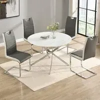 Daytona Round Dining Set with 4 Petra Chairs - White, Glass