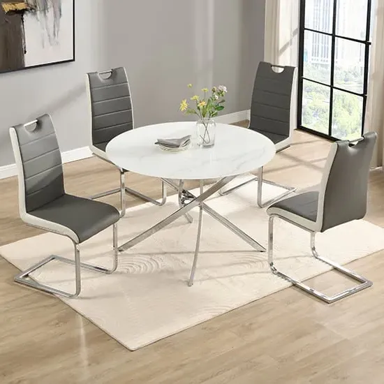 Daytona Round Dining Set with 4 Petra Chairs - White, Glass