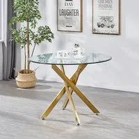 Daytona Round Dining Table - Clear Glass, Brushed Gold