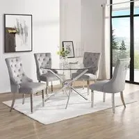 Daytona Round Dining Table Set with 4 Chairs - Grey, Glass