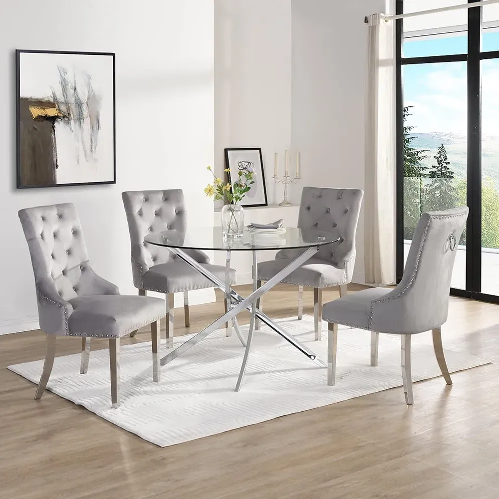 Daytona Round Dining Table Set with 4 Chairs - Grey, Glass