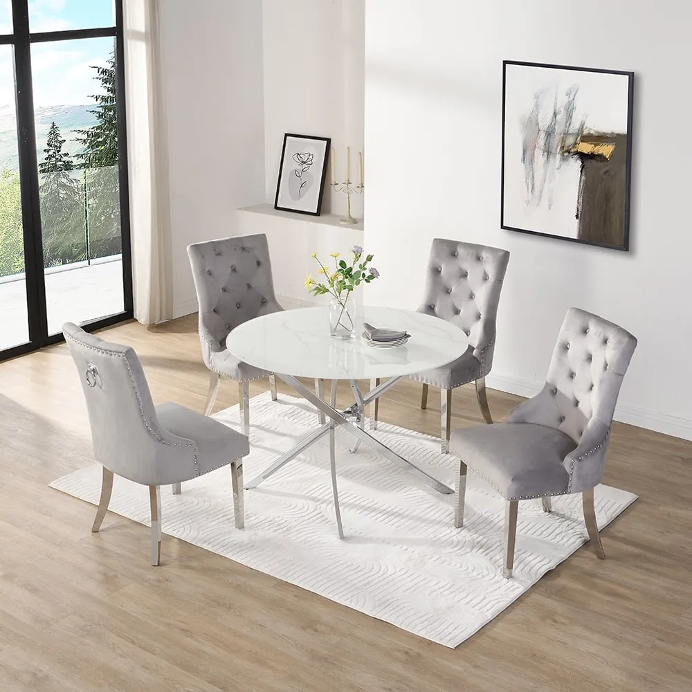 Daytona Round Dining Table Set with 4 Chairs - Grey, Glass