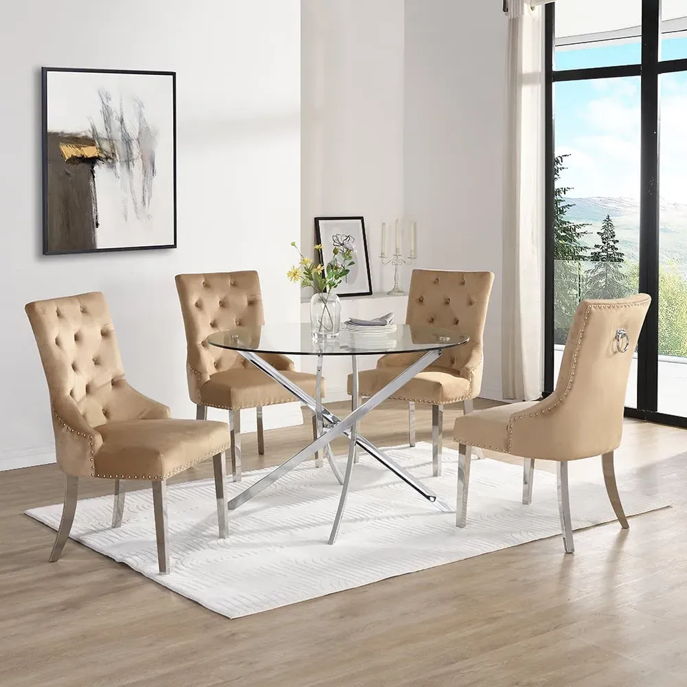 Daytona Round Dining Table with 4 Imperial Chairs - Clear Glass