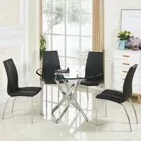Daytona Round Dining Table with 4 Opal Chairs - Clear Glass, Black