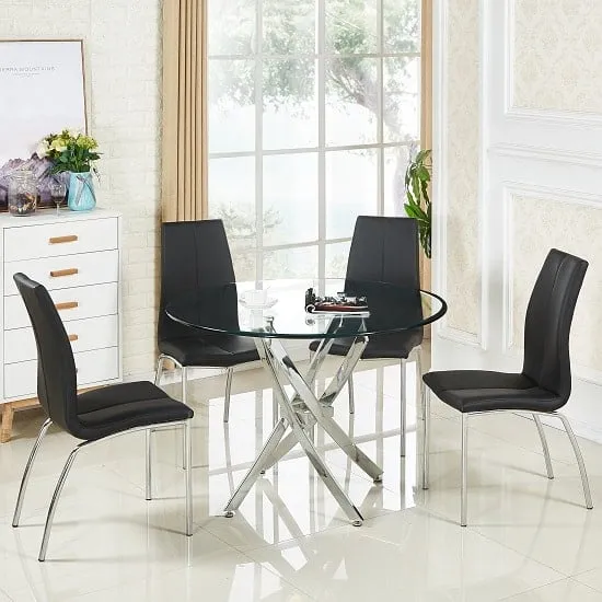 Daytona Round Dining Table with 4 Opal Chairs - Clear Glass, Black image
