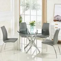 Daytona Round Dining Table with 4 Opal Chairs - Clear Glass, Grey