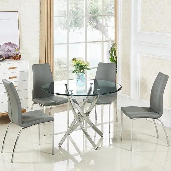Daytona Round Dining Table with 4 Opal Chairs - Clear Glass, Grey