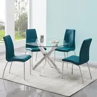 Daytona Round Dining Table with 4 Opal Chairs - Clear Glass, Teal