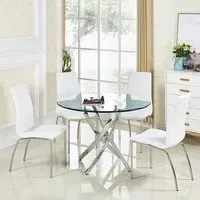 Daytona Round Dining Table with 4 Opal Chairs - Clear Glass, White