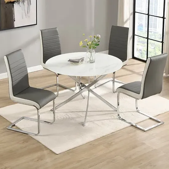 Daytona Round Dining Table with 4 Symphony Chairs - Grey, Glass image
