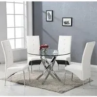 Daytona Round Dining Table with 4 Vesta Chairs - White, Glass