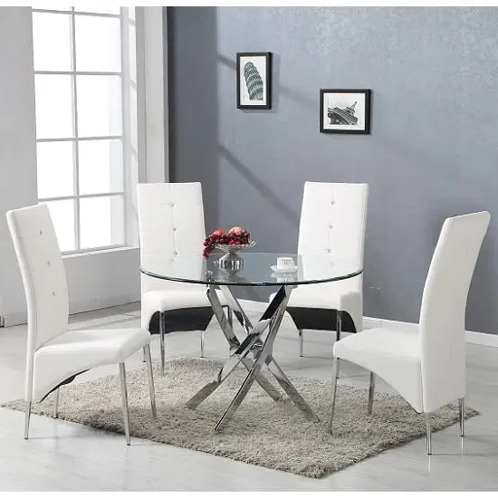 Daytona Round Dining Table with 4 Vesta Chairs - White, Glass image