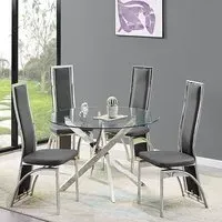 Daytona Round Glass Dining Table with 4 Chicago Chairs - Black
