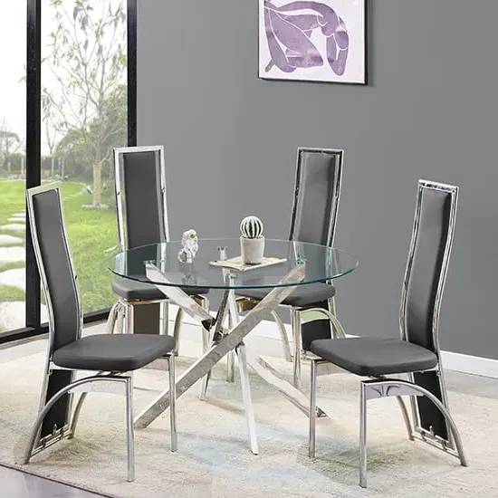 Daytona Round Glass Dining Table with 4 Chicago Chairs - Black image