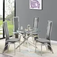 Daytona Round Glass Dining Table with 4 Chicago Chairs - Grey