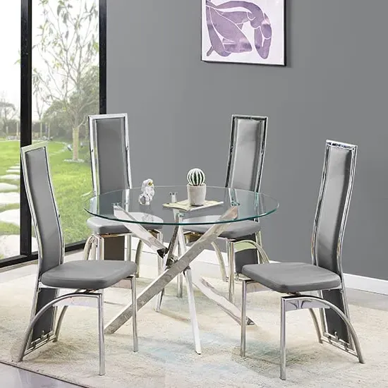Daytona Round Glass Dining Table with 4 Chicago Chairs - Grey
