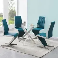 Daytona Round Glass Dining Table with 4 Gia Chairs - Teal