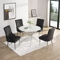 Daytona Round Glass Dining Table with 4 Imperial Chairs - Black