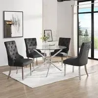 Daytona Round Glass Dining Table with 4 Imperial Chairs - Black