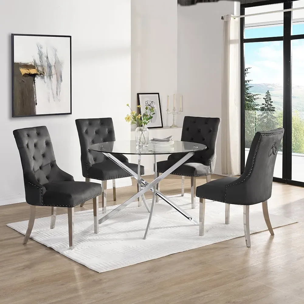 Daytona Round Glass Dining Table with 4 Imperial Chairs - Black image