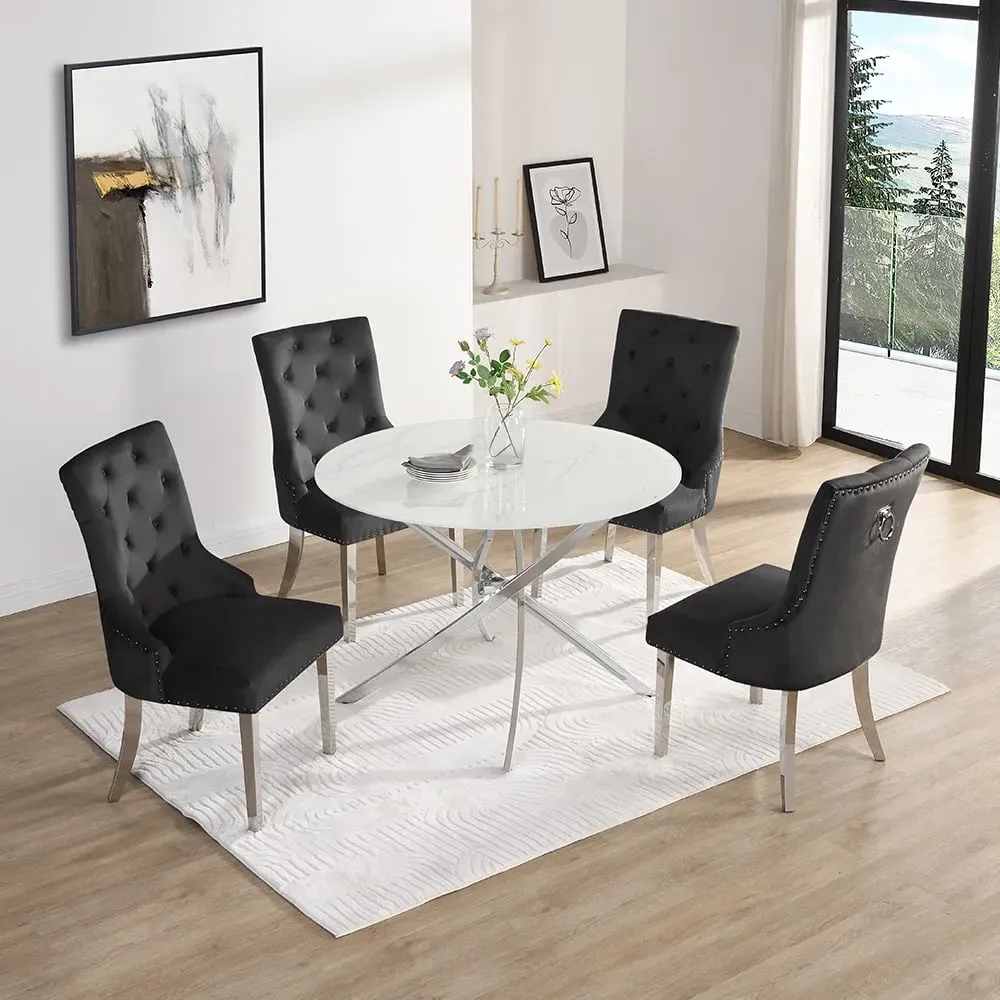 Daytona Round Glass Dining Table with 4 Imperial Chairs - Black