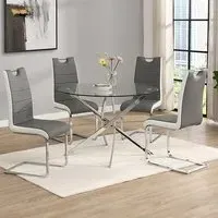 Daytona Round Glass Dining Table with 4 Petra Chairs - Grey