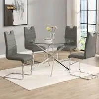 Daytona Round Glass Dining Table with 4 Petra Chairs - Grey