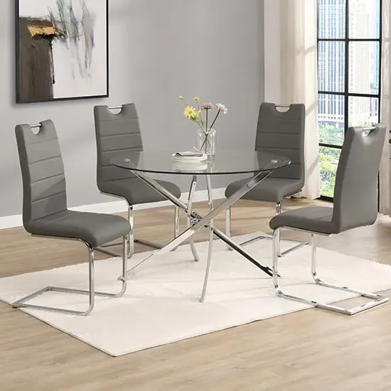 Daytona Round Glass Dining Table with 4 Petra Chairs - Grey image
