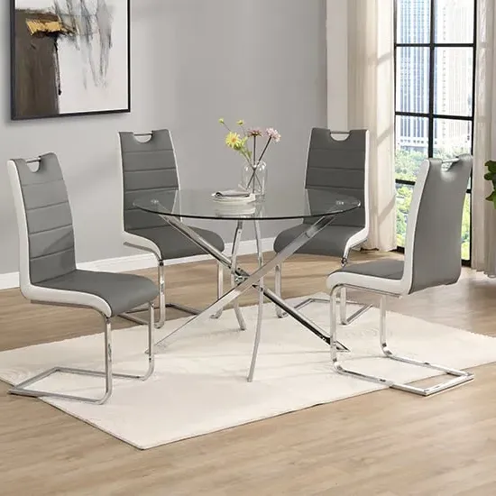 Daytona Round Glass Dining Table with 4 Petra Chairs - Grey image