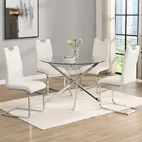 Daytona Round Glass Dining Table with 4 Petra Chairs - White