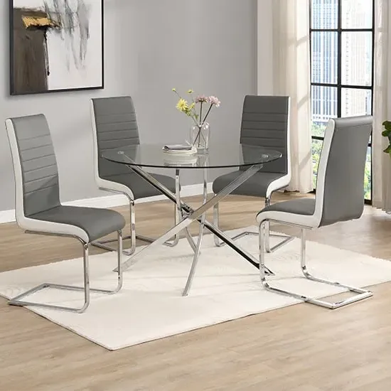 Daytona Round Glass Dining Table with 4 Symphony Chairs - Grey