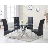 Daytona Round Glass Dining Table with 4 Vesta Chairs - Black