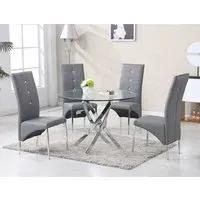 Daytona Round Glass Dining Table with 4 Vesta Chairs - Grey