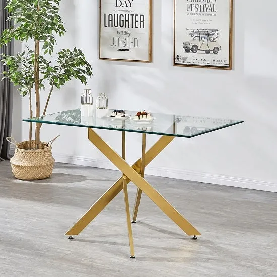 Daytona Small Dining Table - Clear Glass, Gold image