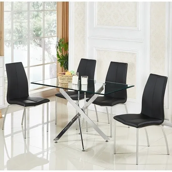 Daytona Small Glass Dining Table with 4 Opal Chairs - Black image