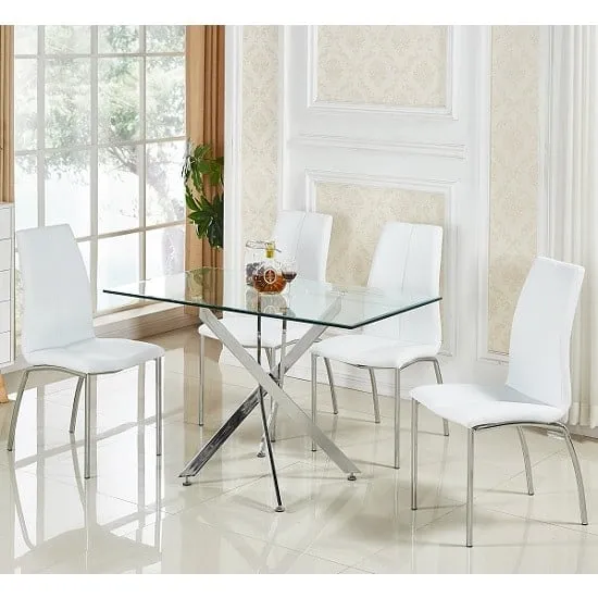 Daytona Small Glass Dining Table with 4 Opal Chairs - White