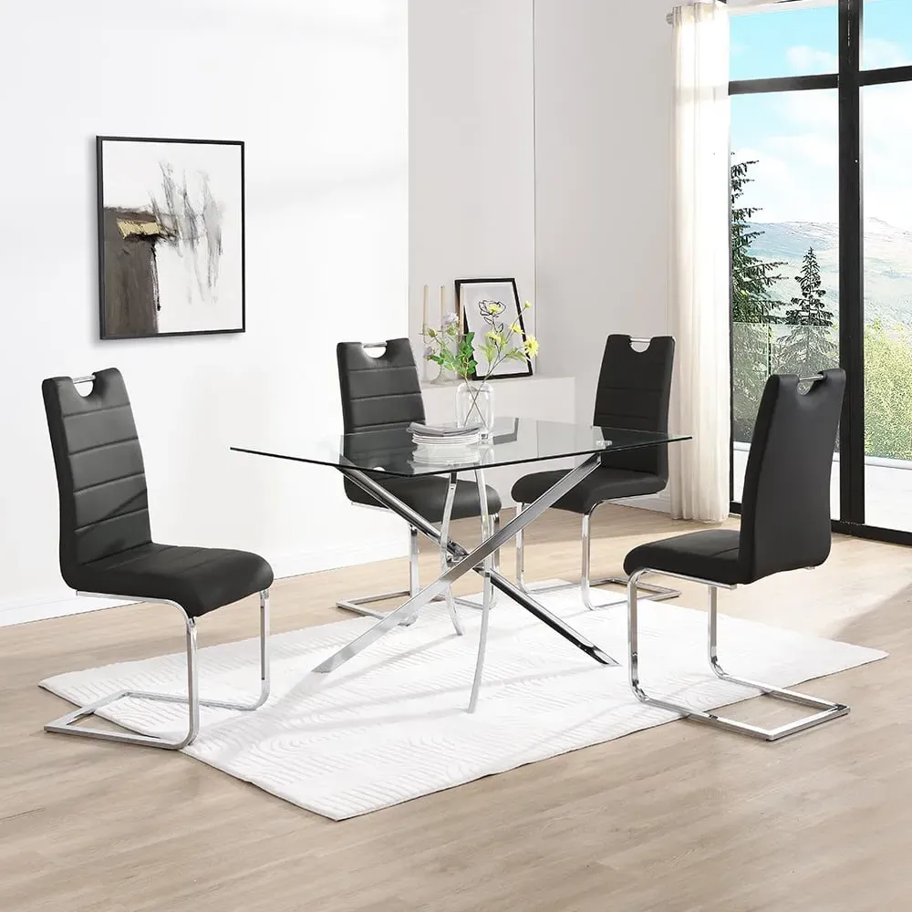 Daytona Small Glass Dining Table with 4 Petra Chairs - Black
