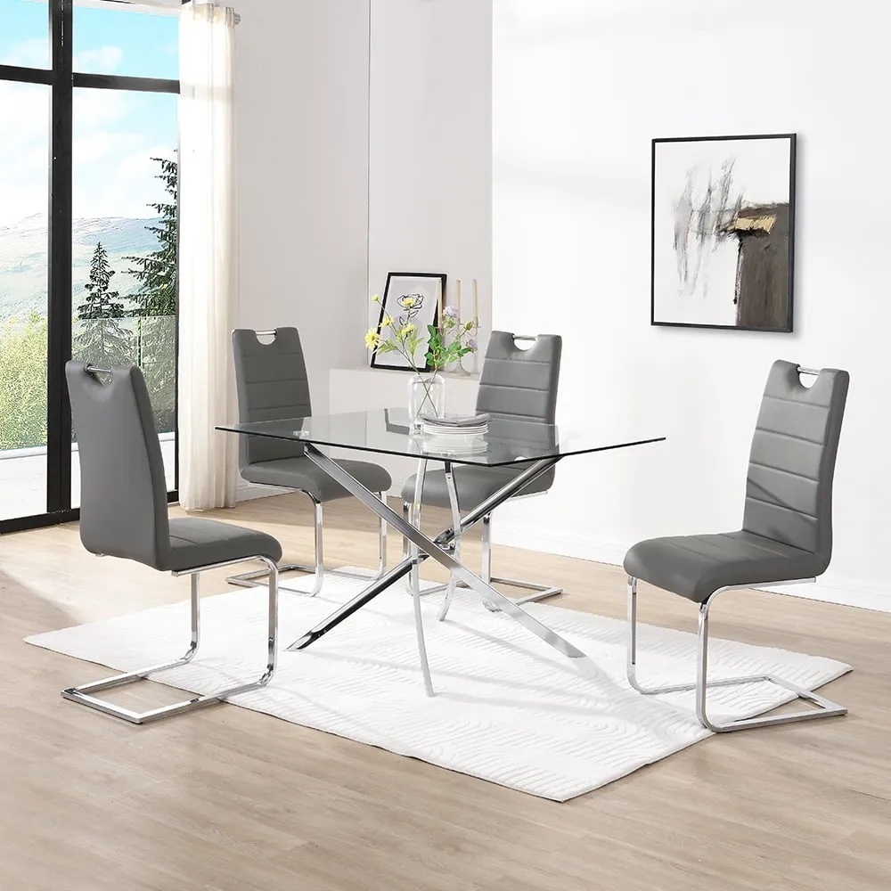 Daytona Small Glass Dining Table with 4 Petra Chairs - Grey