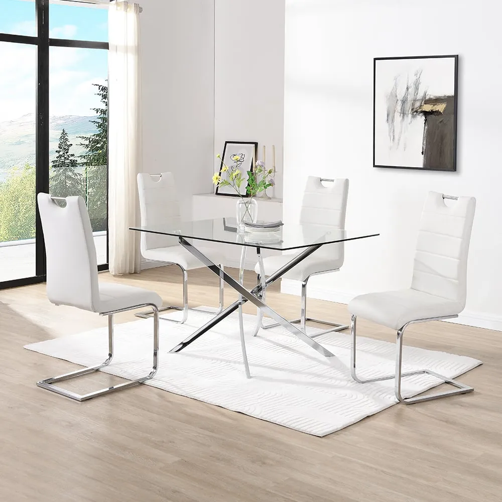 Daytona Small Glass Dining Table with 4 Petra Chairs - White
