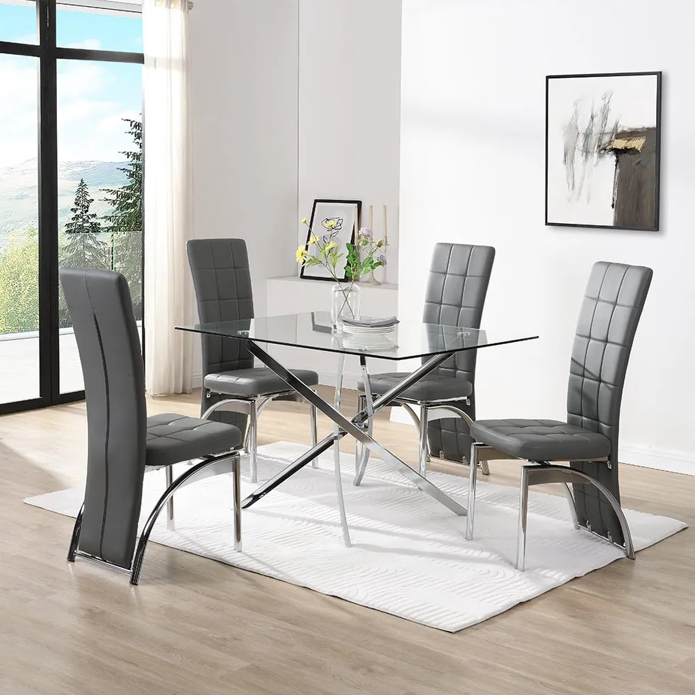 Daytona Small Glass Dining Table with 4 Ravenna Chairs - Grey