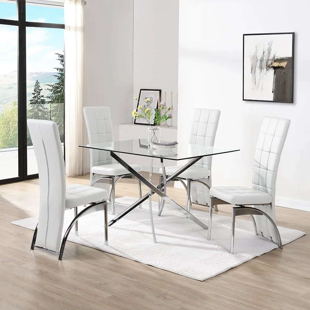 Daytona Small Glass Dining Table with 4 Ravenna Chairs - White