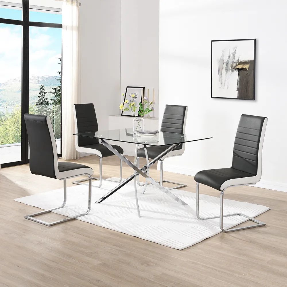 Daytona Small Glass Dining Table with 4 Symphony Chairs - Black White