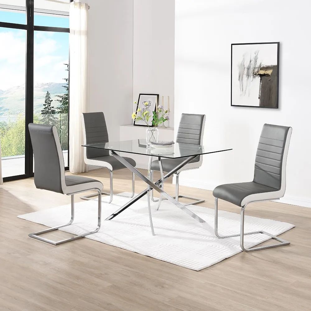 Daytona Small Glass Dining Table with 4 Symphony Chairs - Grey White