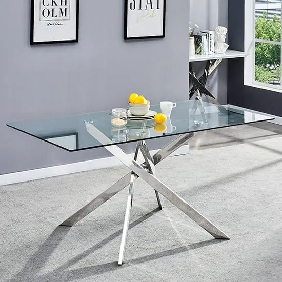 Daytona Small Rectangular Dining Table - Clear Glass, Chrome image